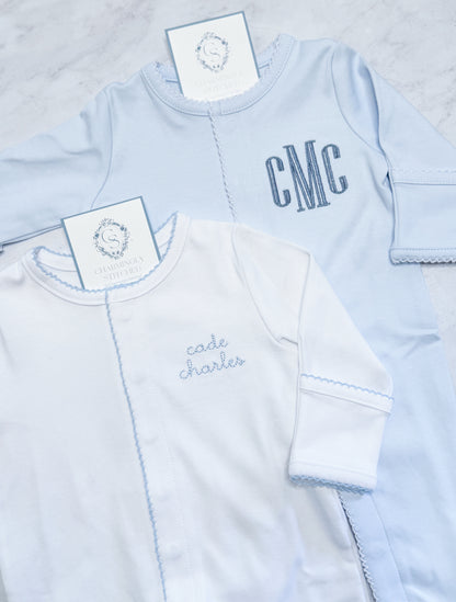 Picot Trim LS Footed Onesie