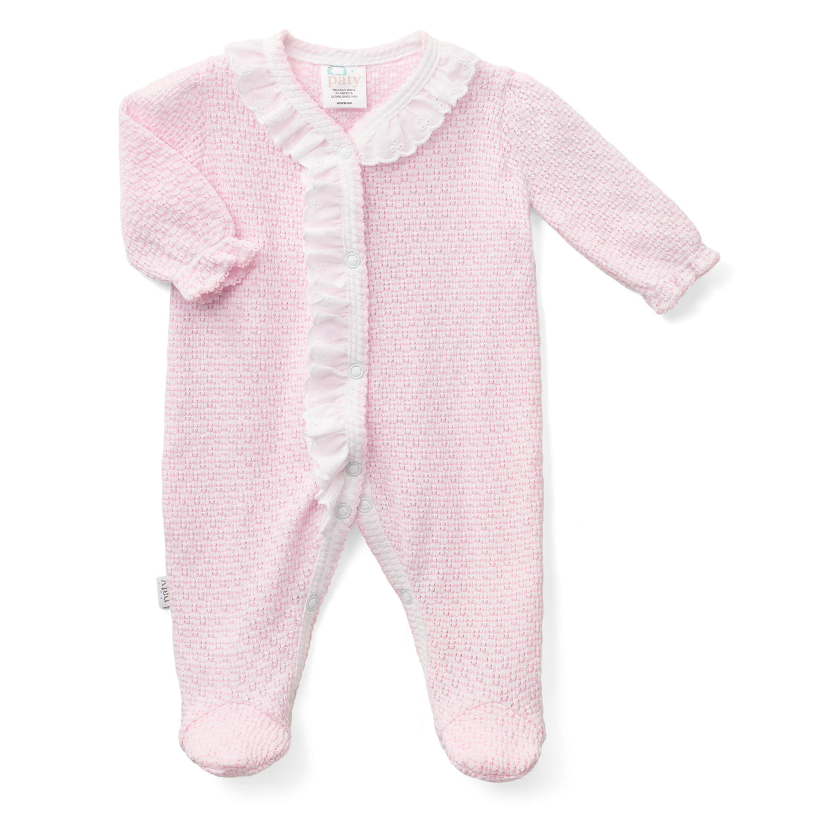 PatyKnit™ Pink Footie with Eyelet Trim