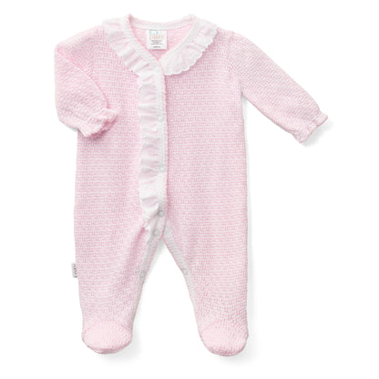 PatyKnit™ Pink Footie with Eyelet Trim