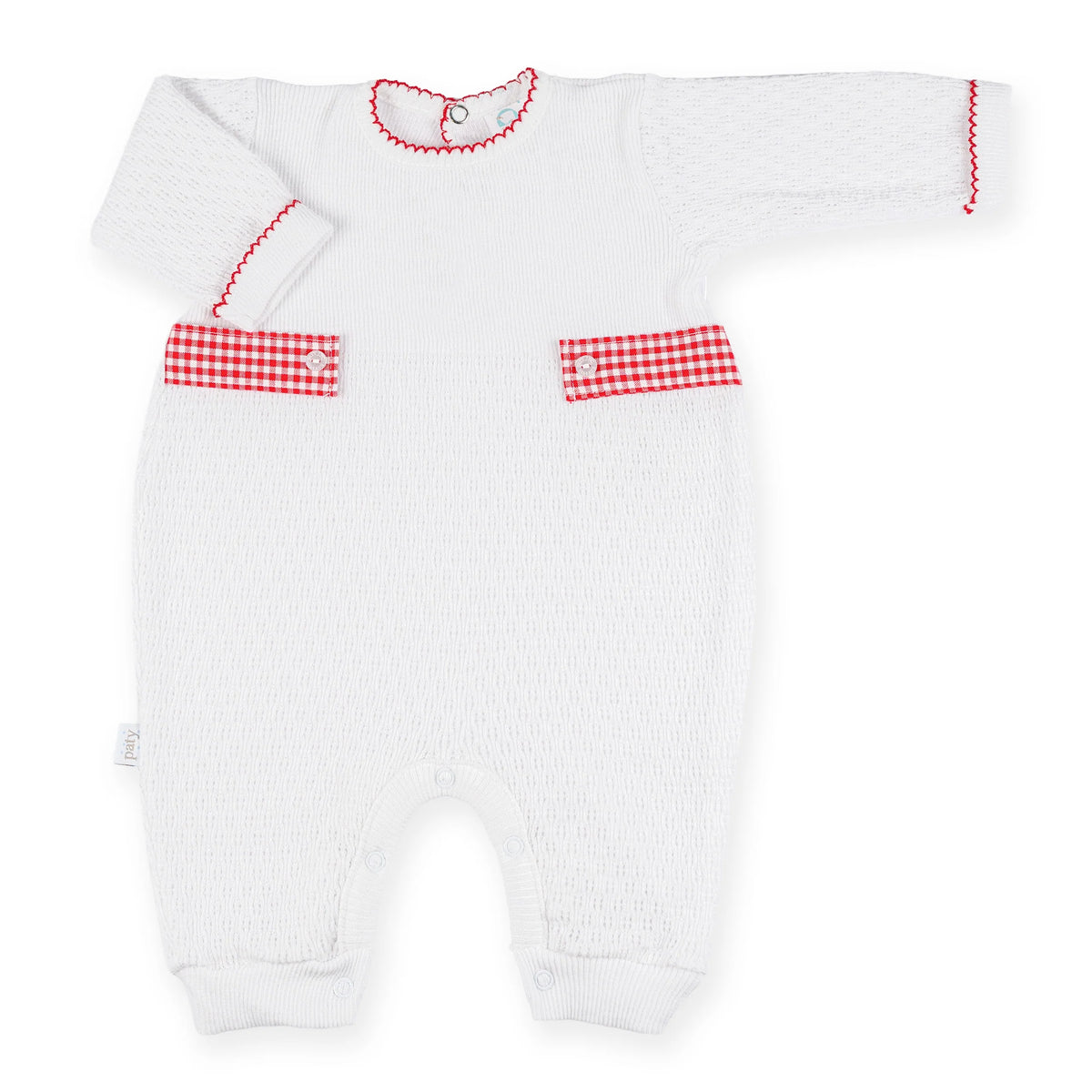 PatyKnit™ Romper with Gingham Tabs