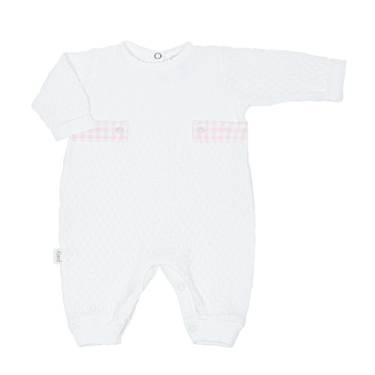 PatyKnit™ Romper with Gingham Tabs
