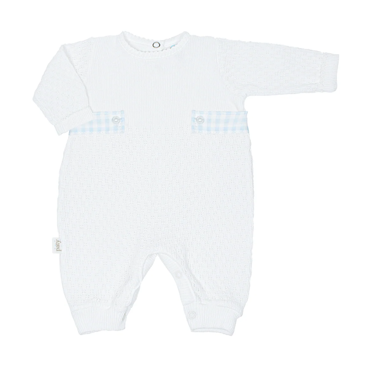 PatyKnit™ Romper with Gingham Tabs