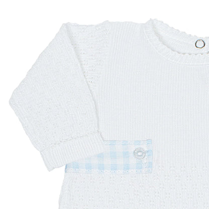 PatyKnit™ Romper with Gingham Tabs
