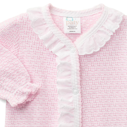 PatyKnit™ Pink Footie with Eyelet Trim
