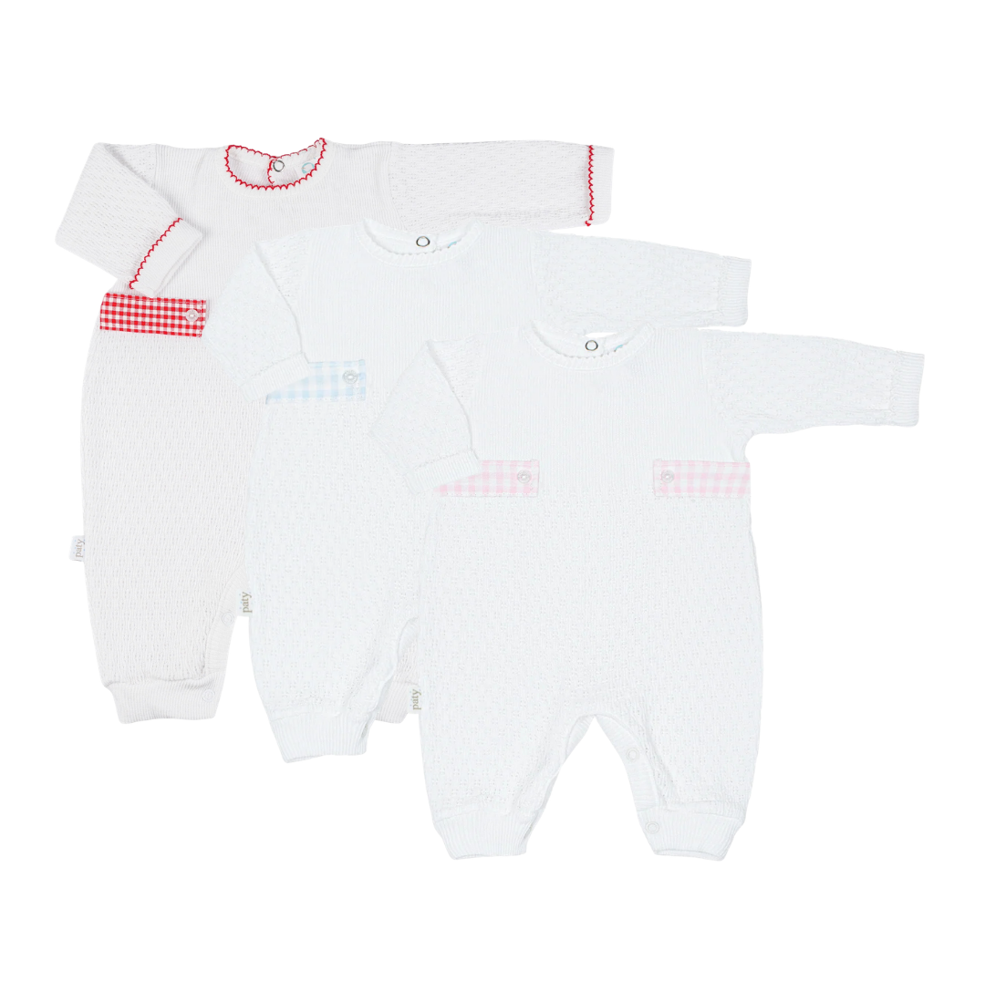 PatyKnit™ Romper with Gingham Tabs